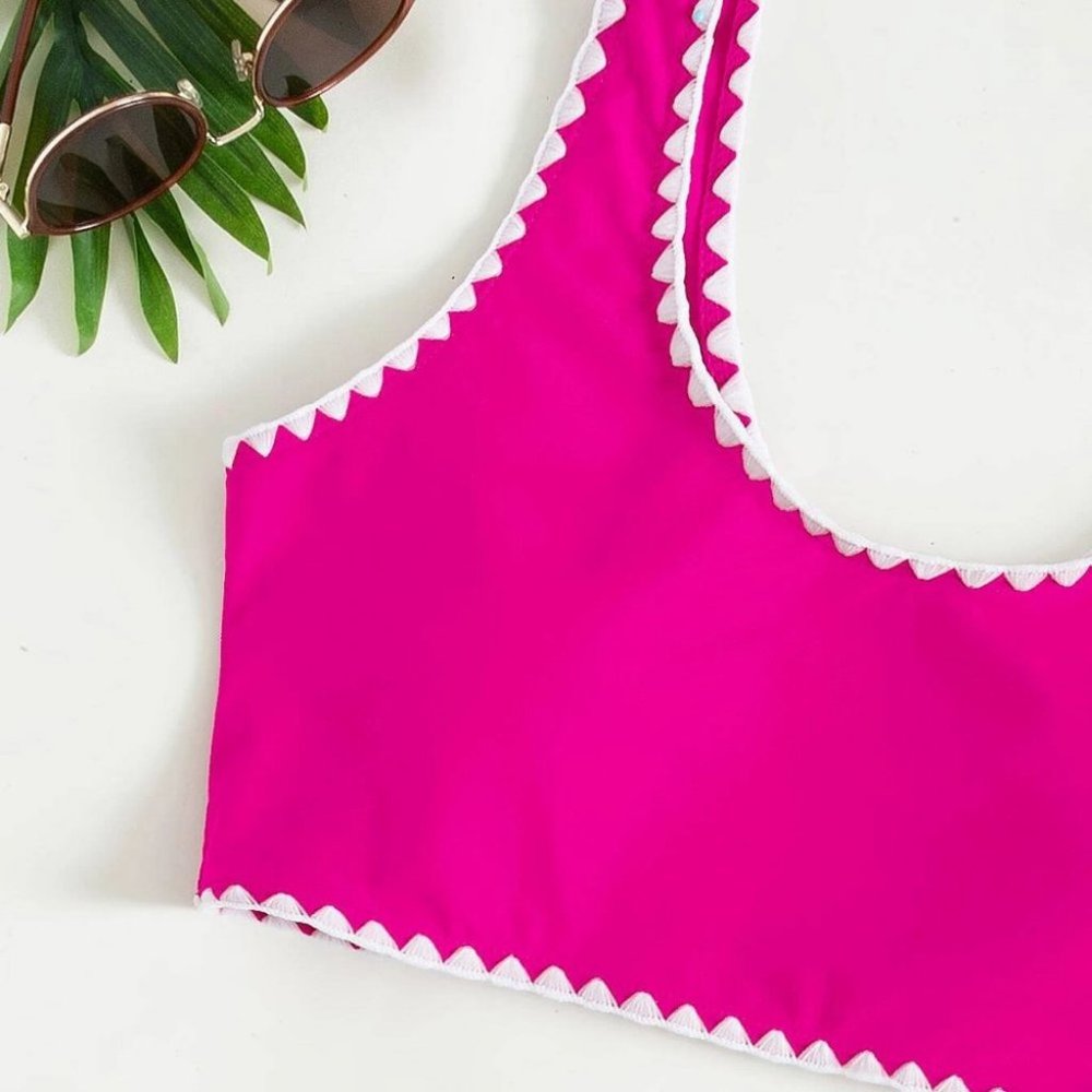 Hot Pink Cute Womens Whip Stitch Bikini Swimsuit - Picture 4 of 4